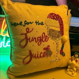 “Here for the Jingle Juice” Festive Beaded Holiday Pillow NWT
